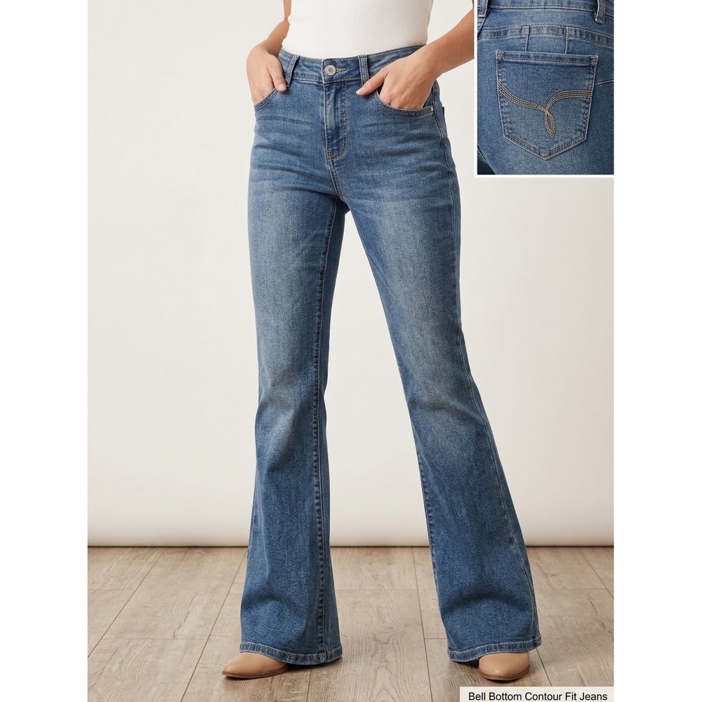 YMI Bell Bottom Contour Fit Jeans Medium Wash Flare Denim P011542 Womens 9/29